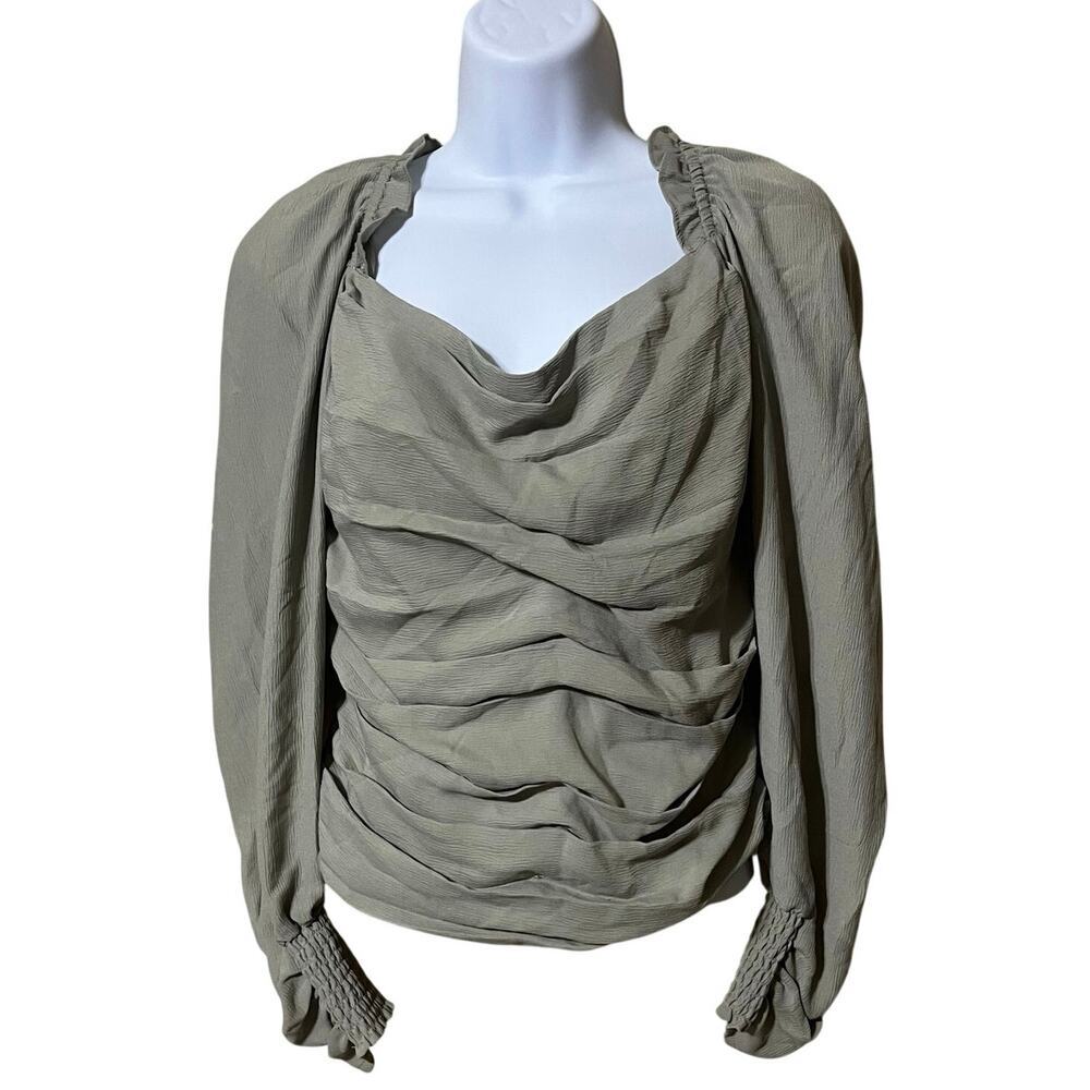 NWT ASTR The Label Puff Sleeve Square Neck Top XL Sage Green Boho Peasant $55 - Picture 2 of 8